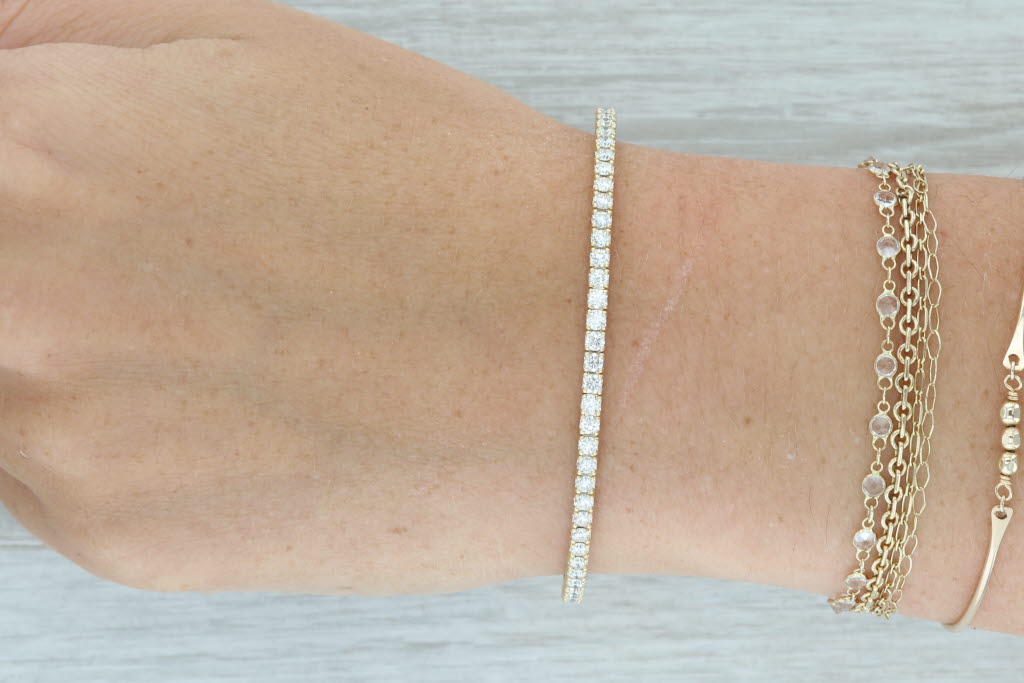 New 1.95ctw Diamond Bead Flexible Bangle Tennis Bracelet 14k Yellow Gold 6.75"