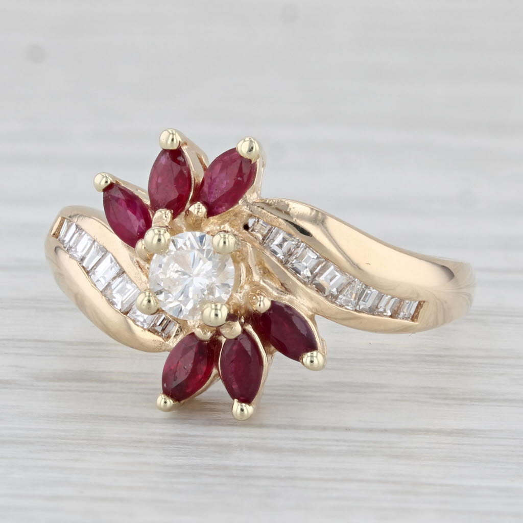 Light Gray 1.05ctw Ruby Diamond Ring 14k Yellow Gold Size 7.75 Bypass