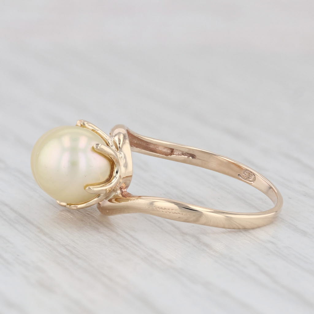 Light Gray Golden Cultured Pearl Bypass Ring 10k Yellow Gold Size 5