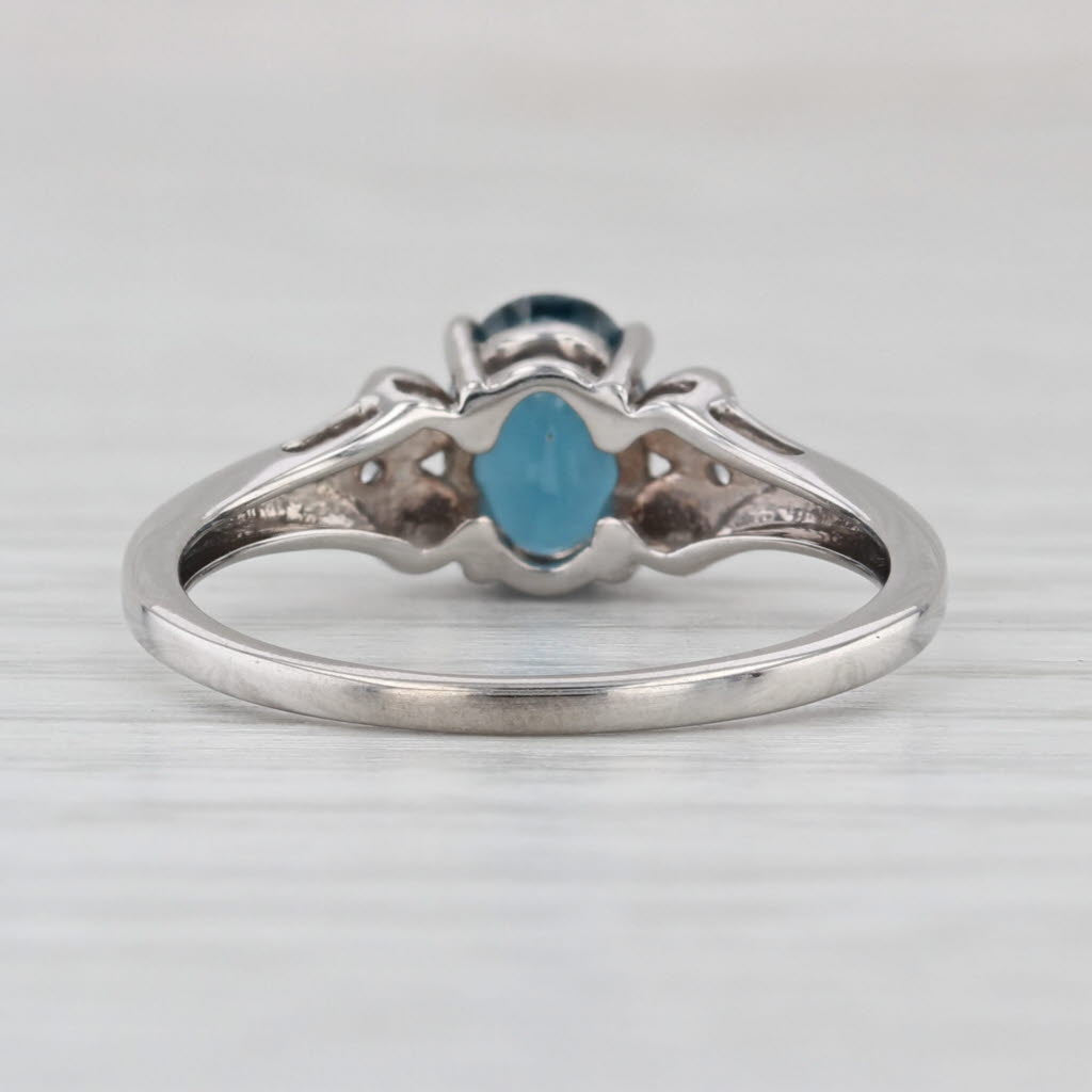 1.01ctw Oval Blue Kyanite Zircon Ring 10k White Gold Size 6.25 Heart Accents COA