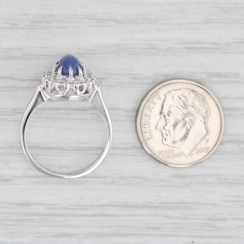 Light Gray Linde Blue Ridge Star Lab Created Sapphire Diamond Halo Ring 14k Gold Size 5.75