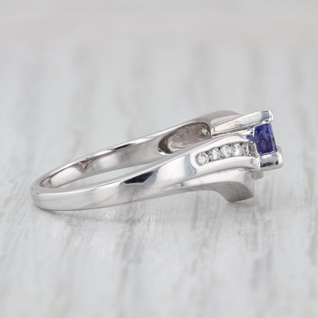 0.60ctw Trillion Tanzanite Diamond Ring 14k White Gold Size 7 Bypass