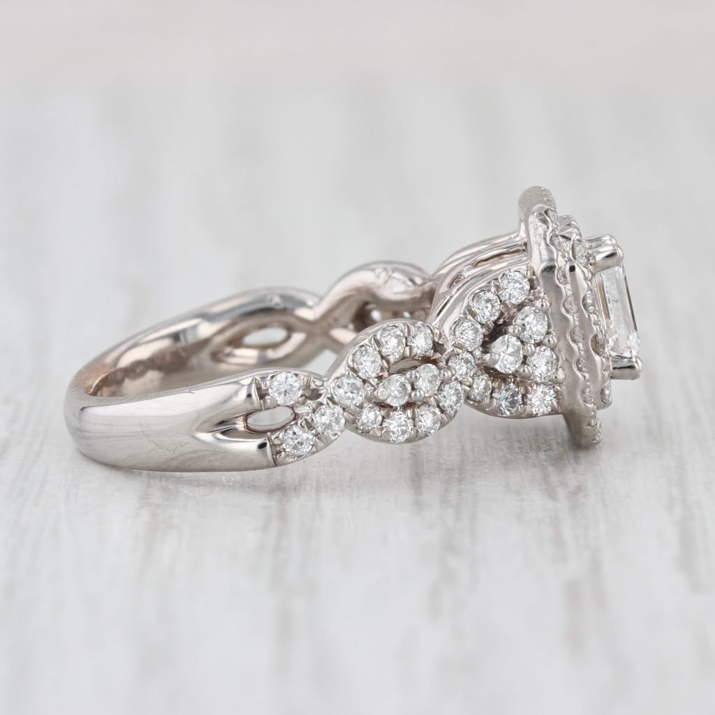 1.55ctw Diamond Halo Engagement Ring 14k White Gold Size 6 Celebration Grand