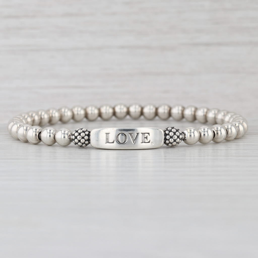 Lagos Caviar Stetel Love Stretchy Bead Bracelet Sterling Silver 7"