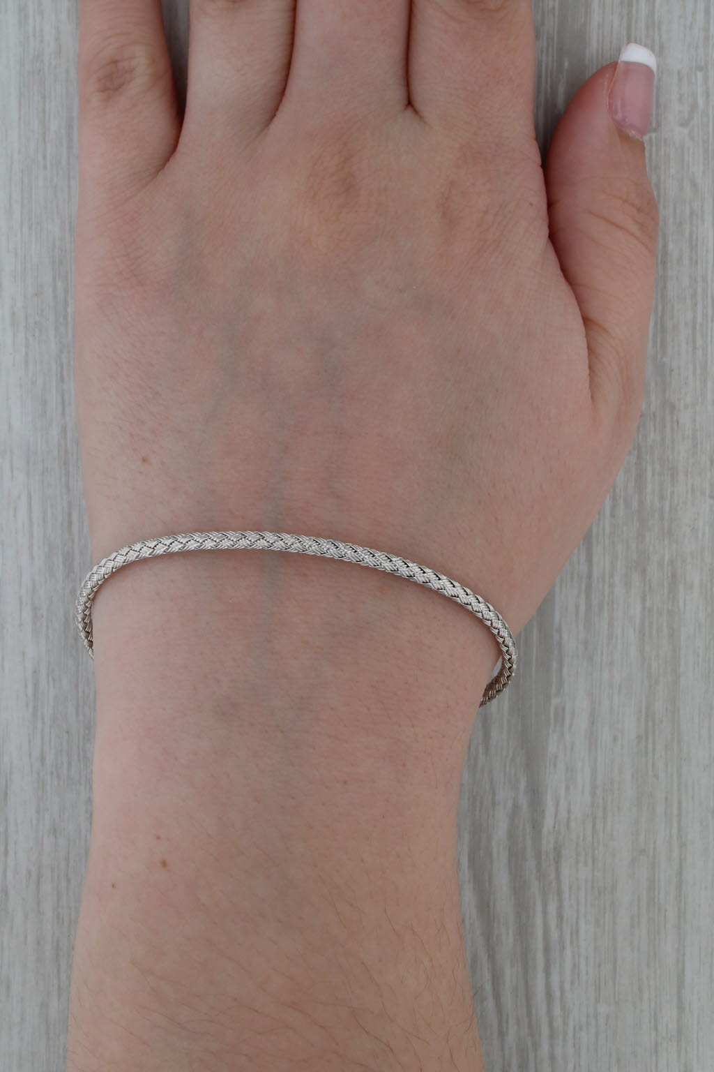 Flexible Woven Bangle Bracelet 14k White Gold 6.25" 2.6mm