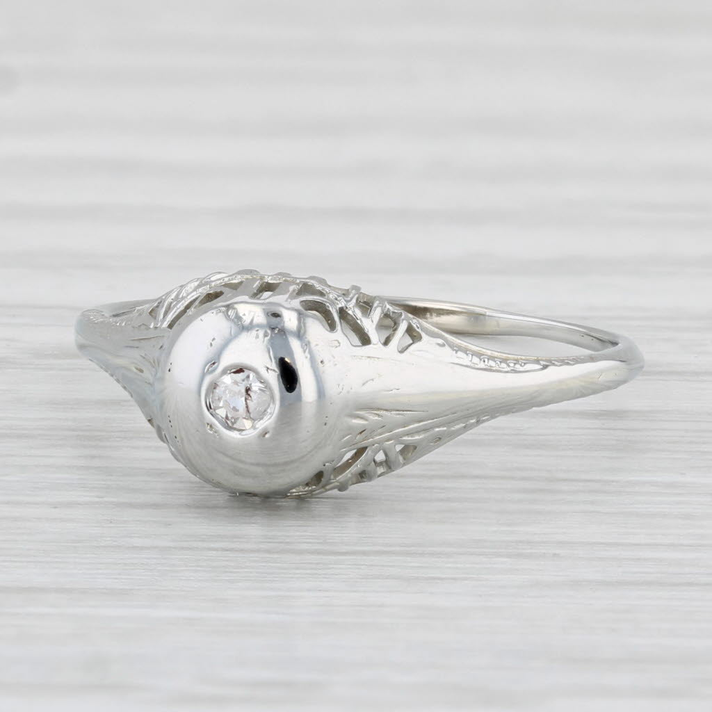 Light Gray Vintage Art Deco Diamond Ring 18k White Gold Size 7.5 Round Solitaire
