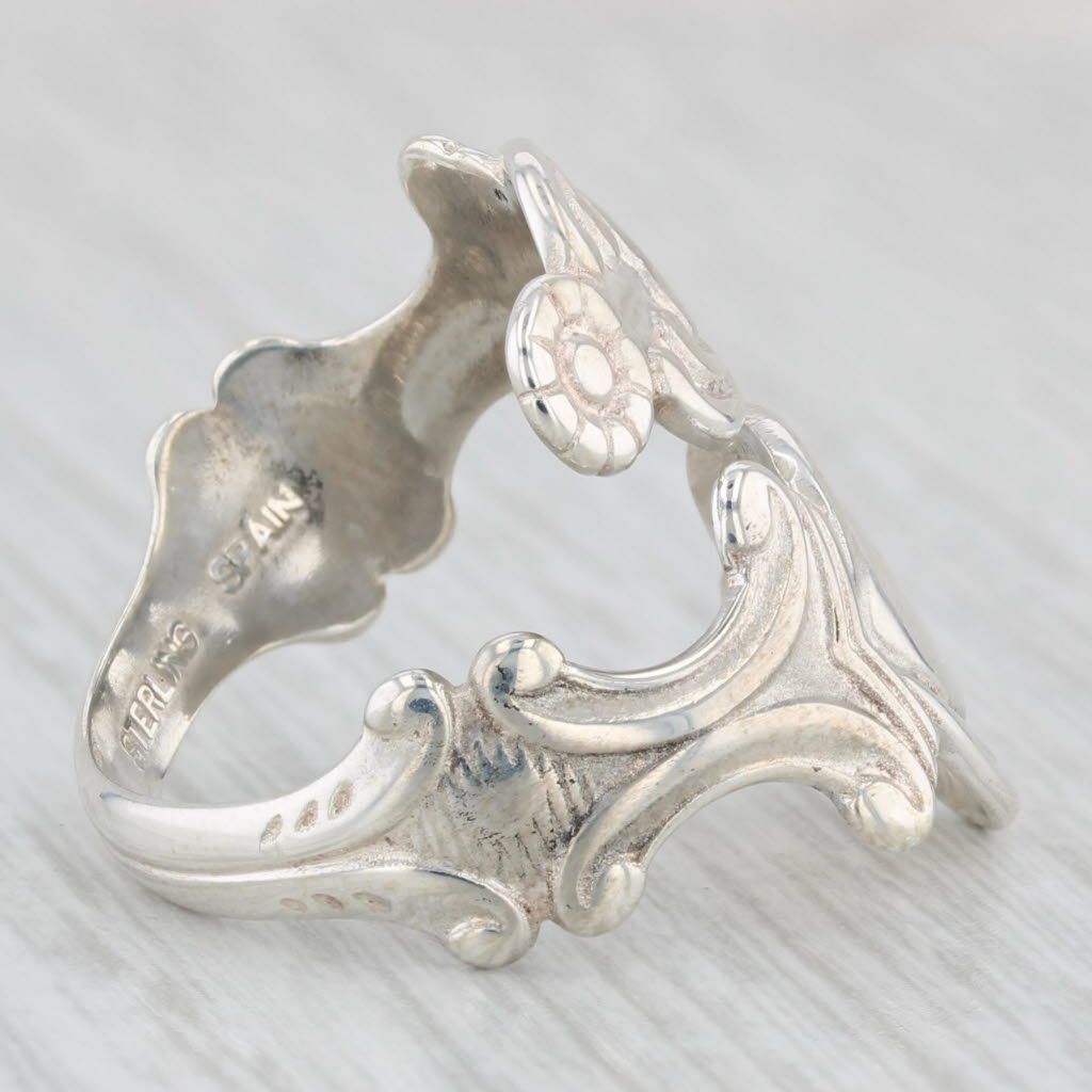 Light Gray Heart Spoon Ring Sterling Silver Adjustable Size Floral Avon