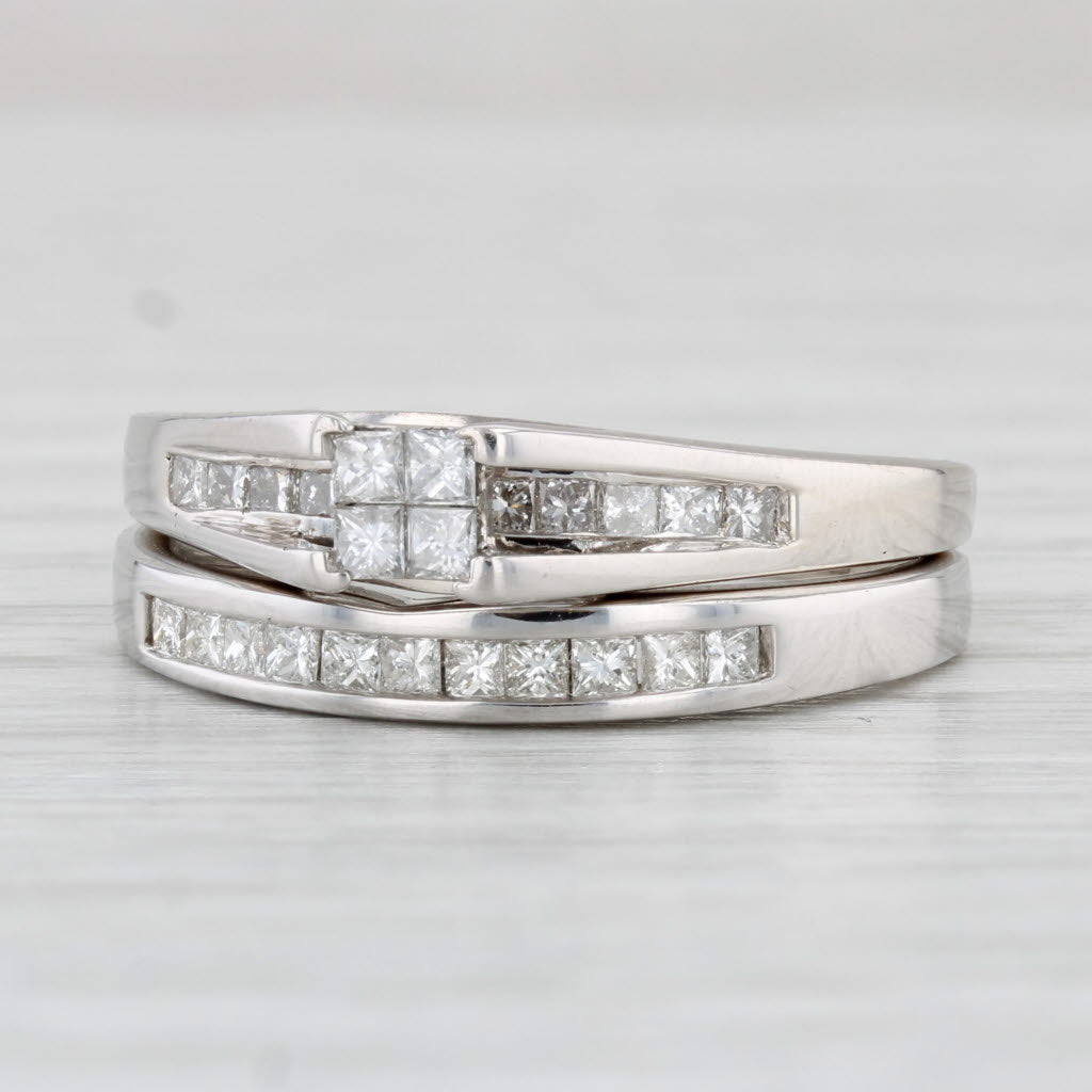 Light Gray 0.76ctw Diamond Engagement Ring Wedding Band Bridal Set 14k White Gold Size 7.5