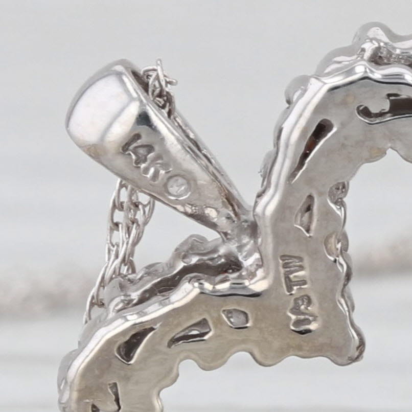0.37ctw Diamond Open Heart Pendant Necklace 14k White Gold 18" Rope Chain