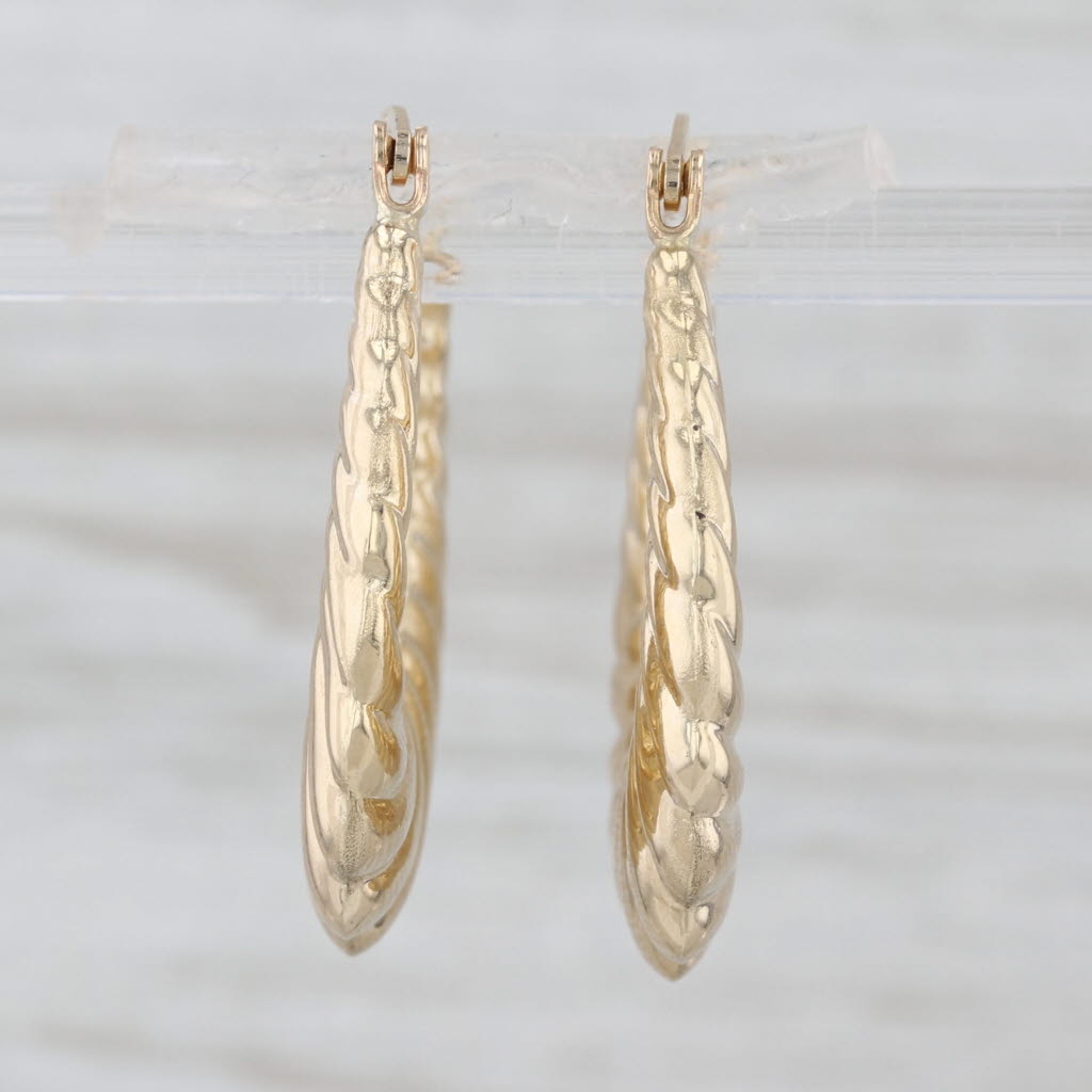 Tapering Scalloped Croissant Hoop Earrings 14k Yellow Gold Snap Top Oval Hoops