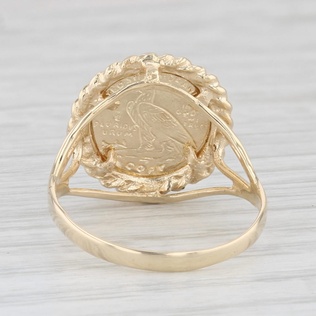 Light Gray Indian Head Coin Copy Signet Ring 14k Yellow Gold Size 6