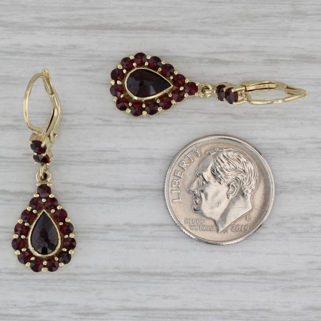 Gray 3.30ctw Garnet Halo Teardrop Earrings 14k Yellow Gold Lever Backs