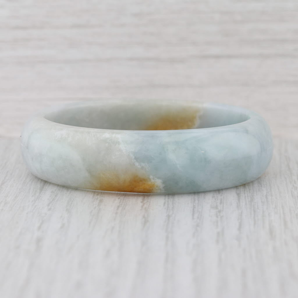 Brown Green Jadeite Jade Bangle Bracelet 7” 16.3mm Stackable Statement