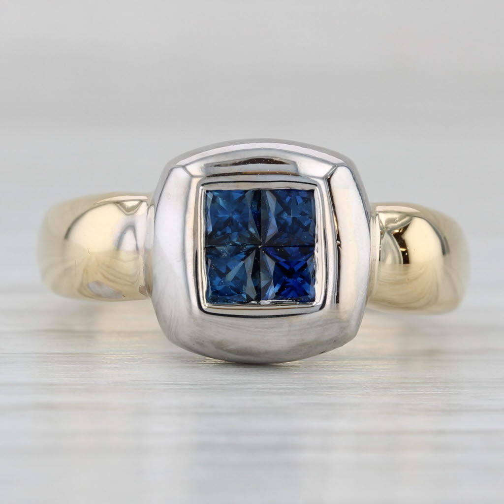 Gray 0.58ctw Blue Sapphire Ring 18k White Yellow Gold Size 6.5