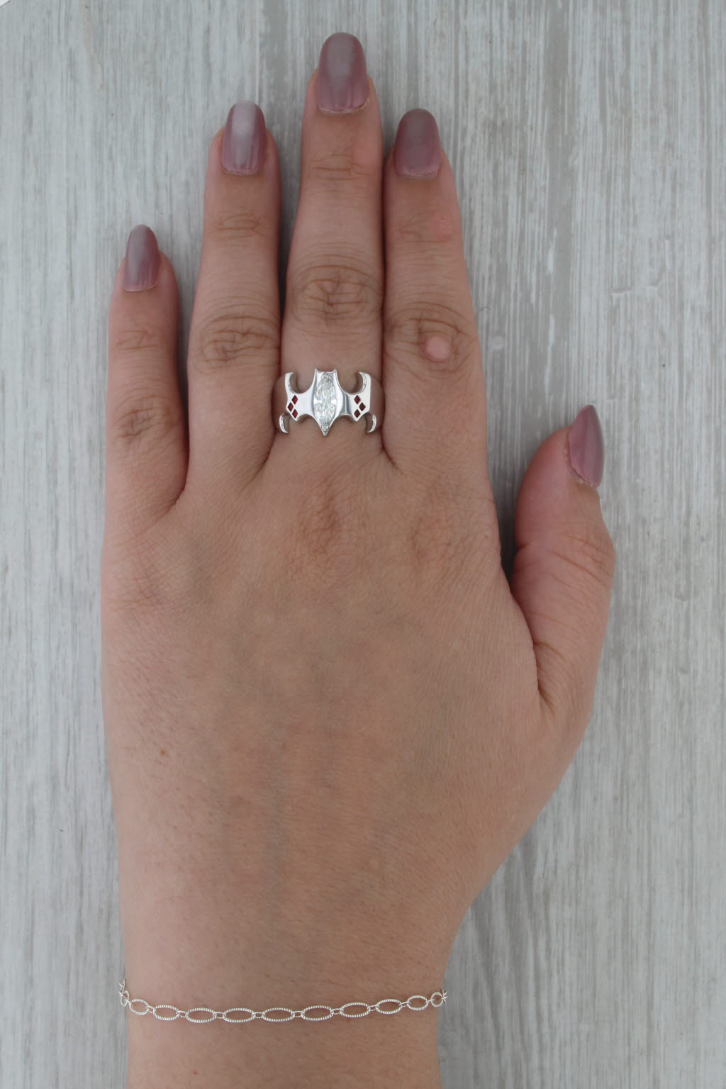 Custom 0.65ct Diamond Bat Ring 14k White Gold Resin Size 7.5 GIA Kay Reports