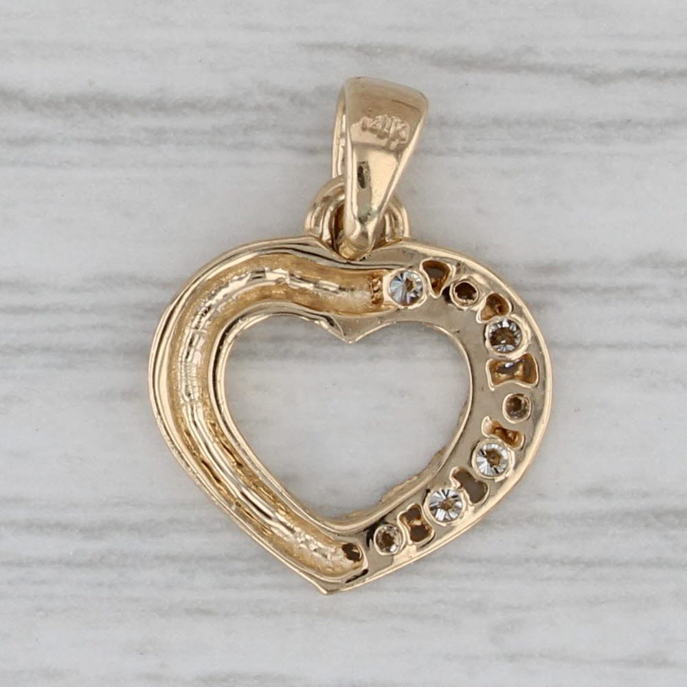 Gray 0.10ctw Diamond Small Open Heart Pendant 14k Yellow Gold Charm