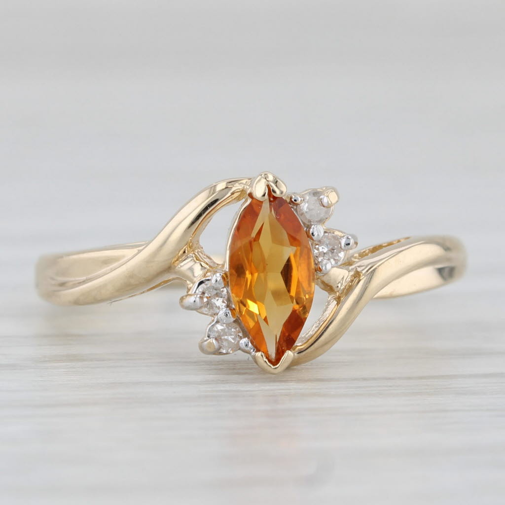 Light Gray 0.52ctw Marquise Orange Citrine Diamond Bypass Ring 10k Yellow Gold Size 7.25