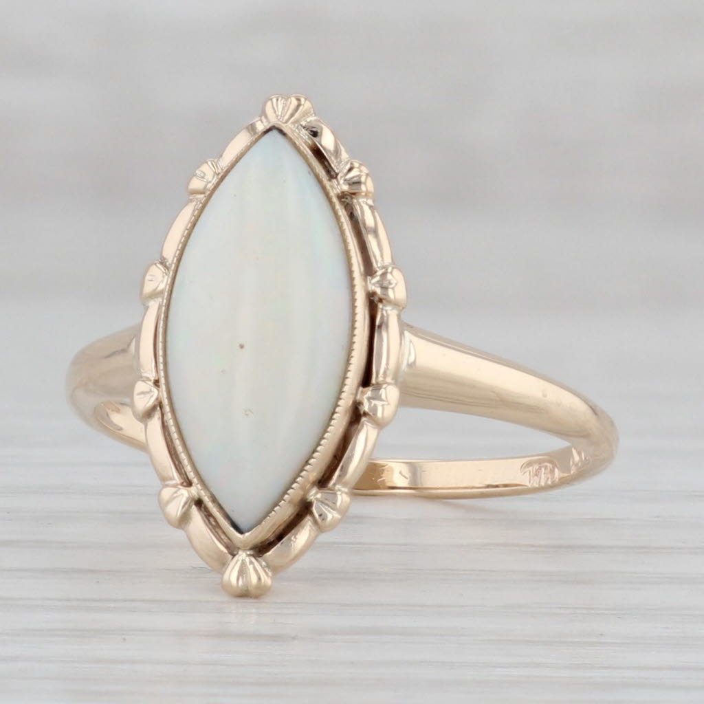 Gray Vintage Opal Marquise Cabochon Solitaire Ring 10k Yellow Gold Size 7.25