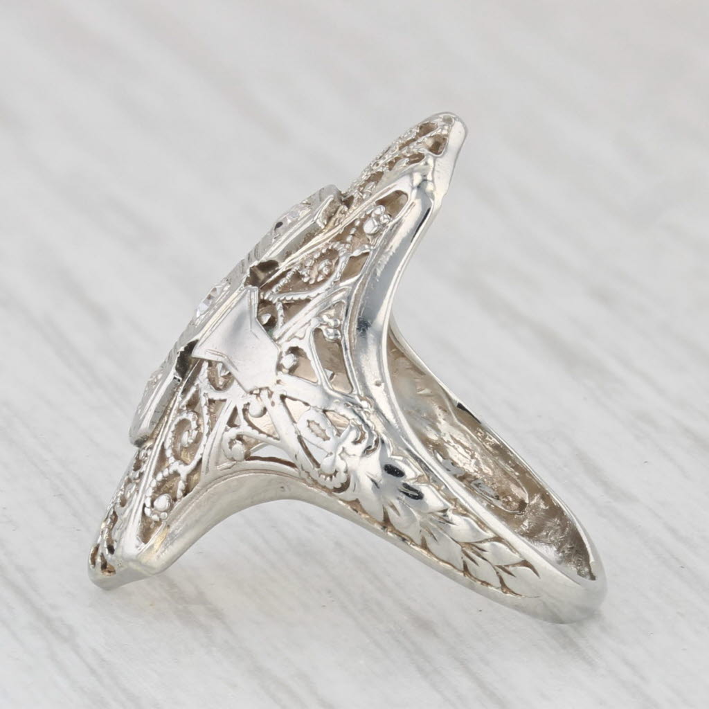 Light Gray Vintage VS2 Diamond Filigree Ring 14k White Gold Size 2.75