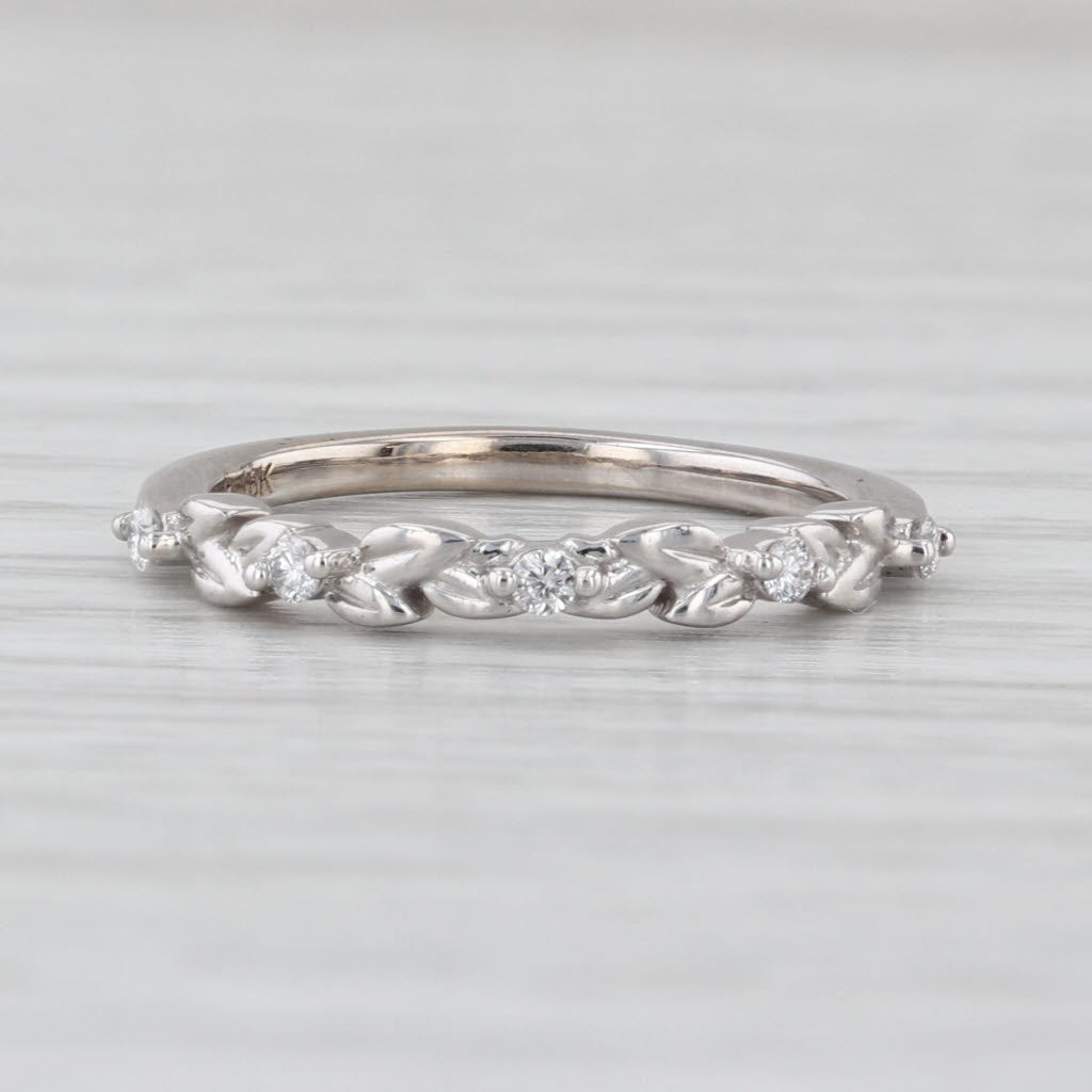 Floral Diamond Stackable Wedding Band 18k White Gold Size 4.25 Anniversary Ring