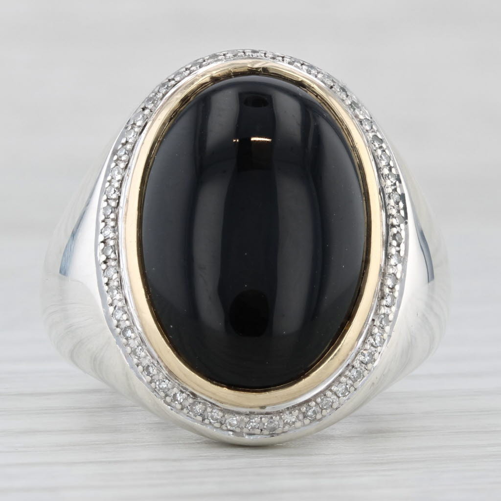 Light Gray Onyx Diamond Halo Ring 14k White Gold Size 7 Statement