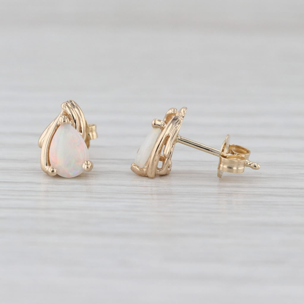 Pear Cabochon Opal Stud Earrings 14k Yellow Gold Teardrop Studs