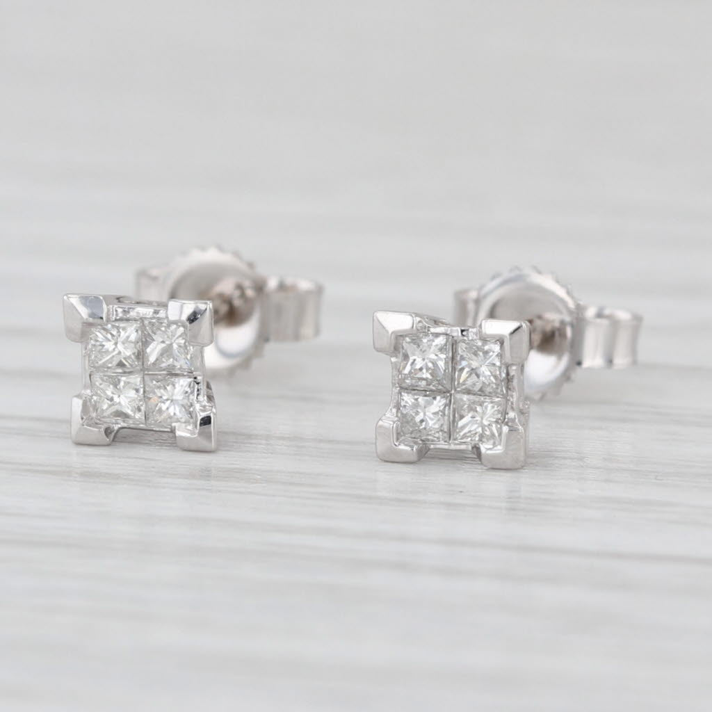 0.30ctw Princess Stud Earrings 14k White Gold Square Studs