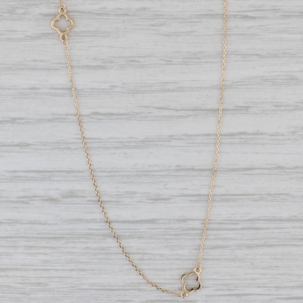 Gray New Flower Station Necklace 14k Yellow Gold Cable Chain 16" 18"