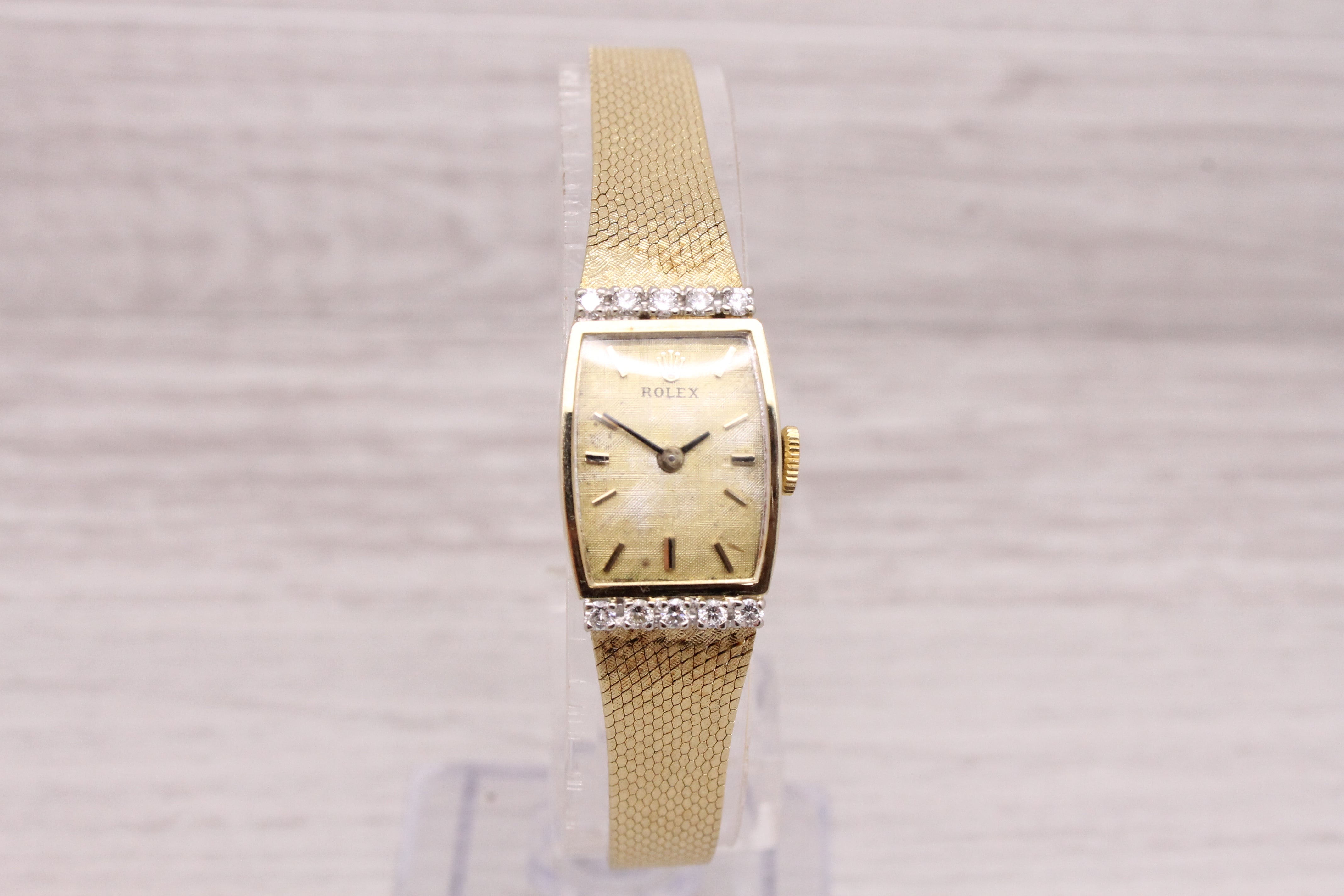 Gray Vintage 1960's Rolex 8420 Ladies 14k Solid Gold Diamond Cocktail Watch Serviced