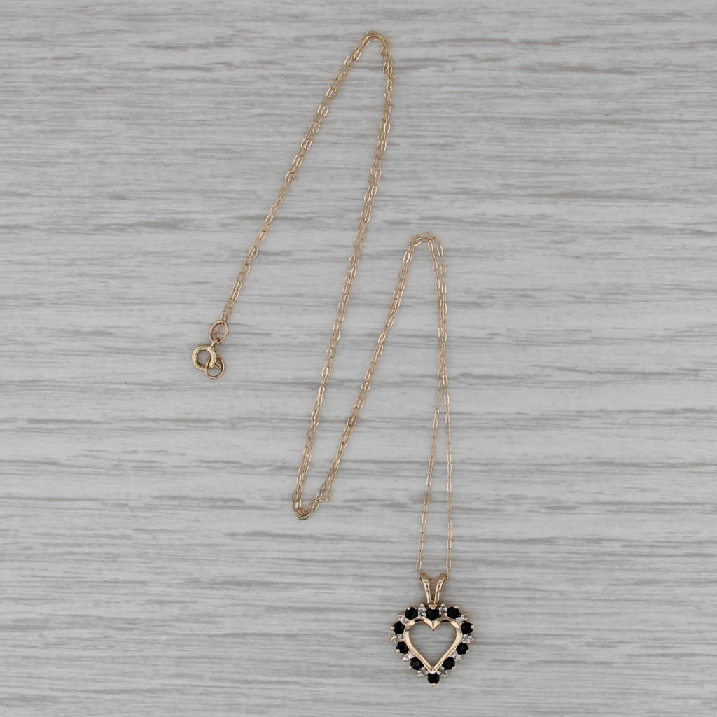 0.33ctw Blue Sapphire Diamond Heart Pendant Necklace 10k Yellow Gold Cable Chain