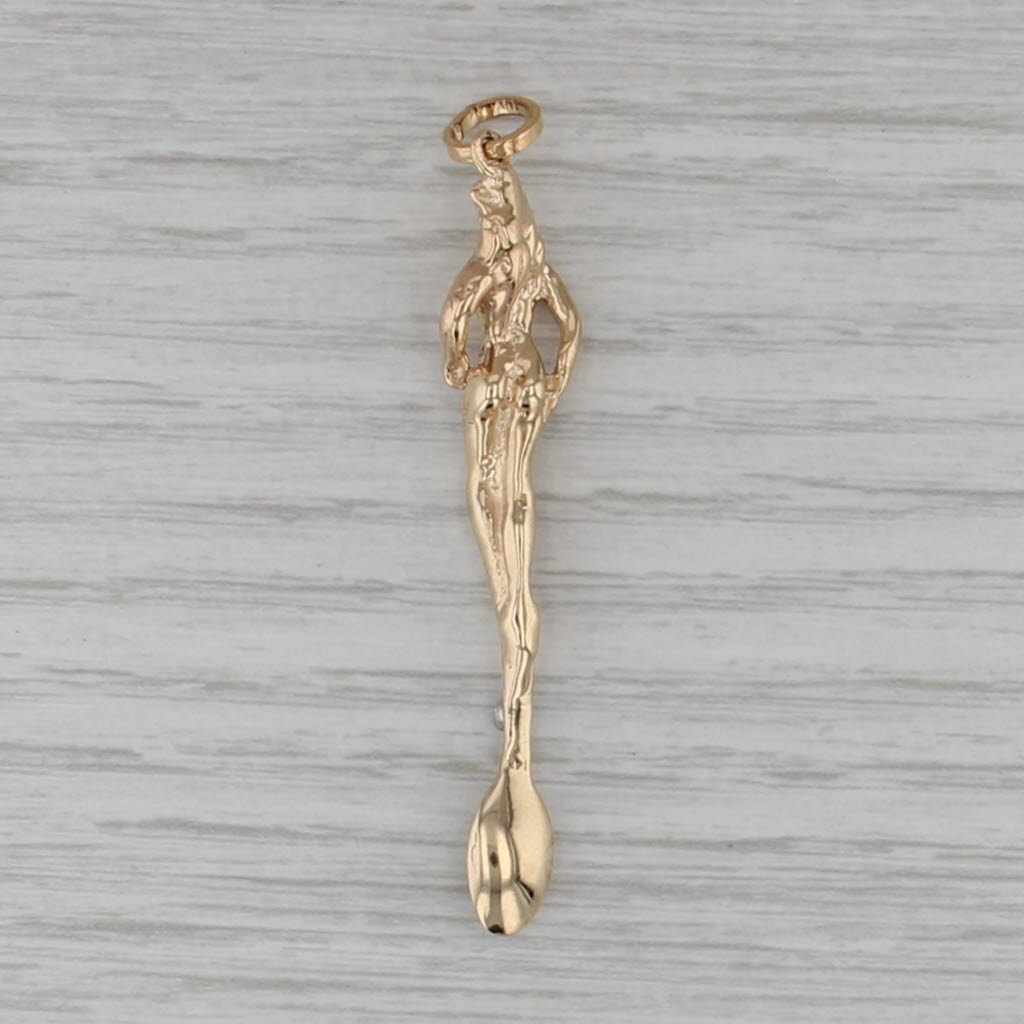Art Nouveau Statue Lady on Spoon Pendant 14k Gold Diamond Garnet