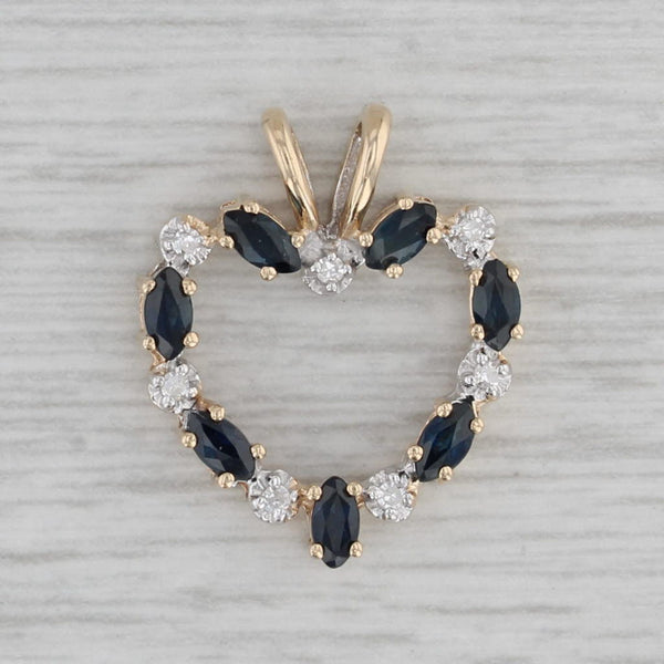 0.83ctw Sapphire Diamond Open Heart Pendant 10k Yellow Gold