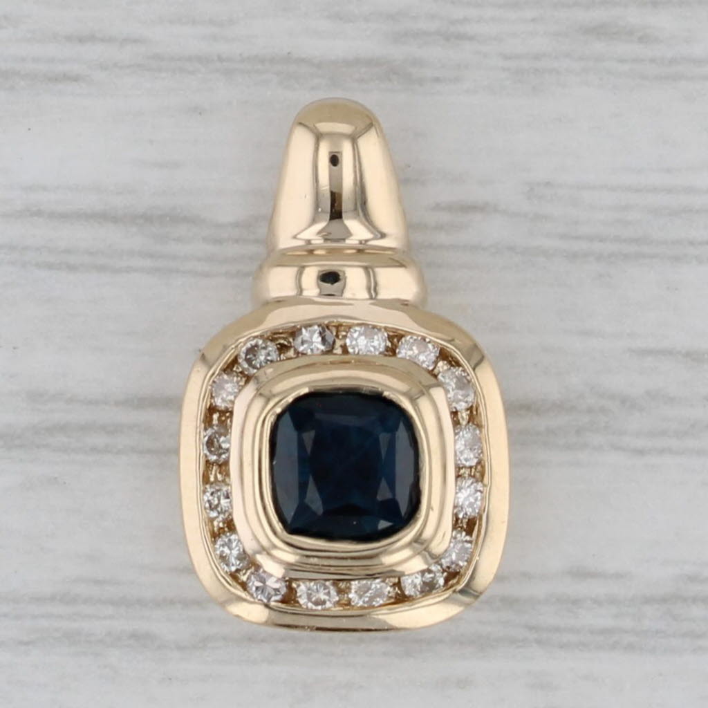 Gray 0.94ctw Blue Sapphire Diamond Halo Pendant 14k Yellow Gold