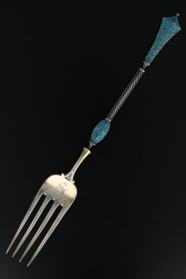 Black David Andersen Dragestil Fork Sterling Silver Norway Enamel Monogram