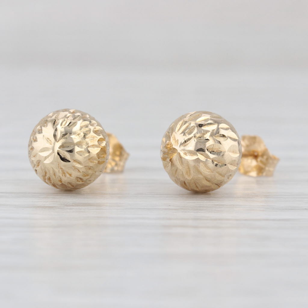 Small Textured Bead Stud Earrings 14k Yellow Gold 7.8mm Studs