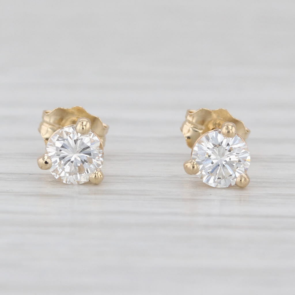 New 0.69ctw Diamond Solitaire Stud Earrings 14k Gold Round Brilliant Studs