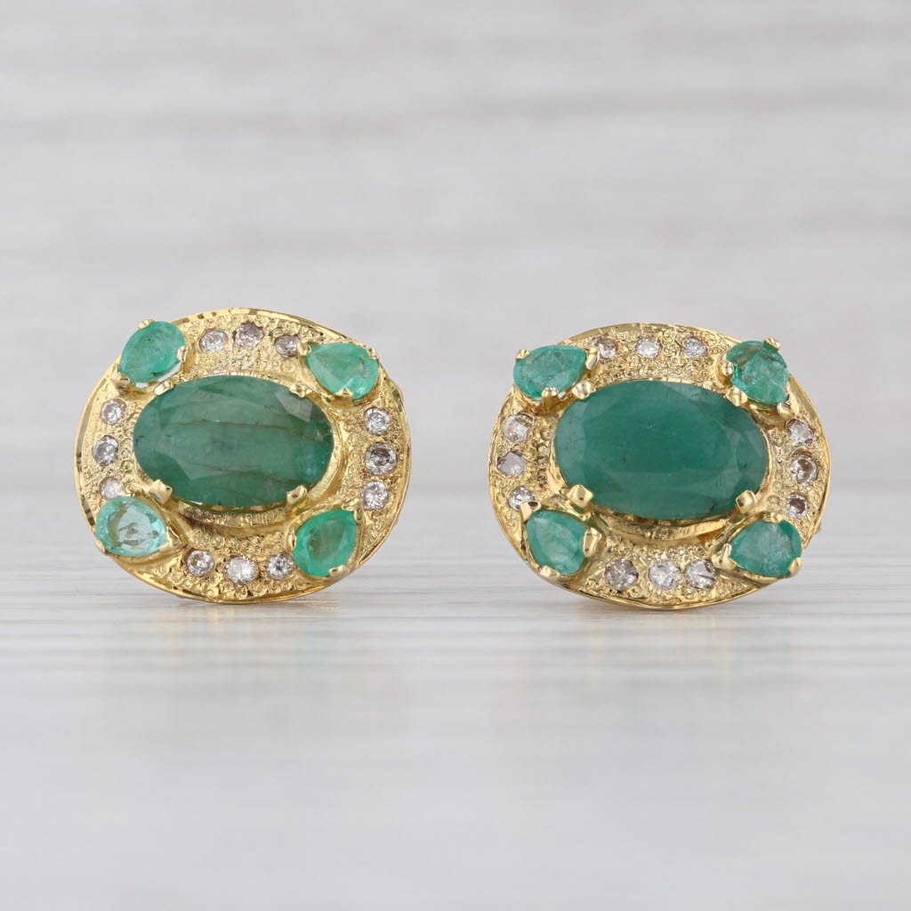 4.94ctw Emerald Diamond Stud Earrings 14k Yellow Gold Large Oval Studs