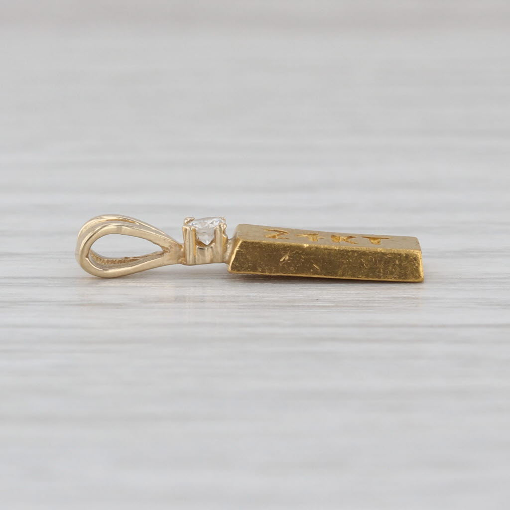 Diamond Accented 24k Gold Bar Pendant 14k Bail Small Drop