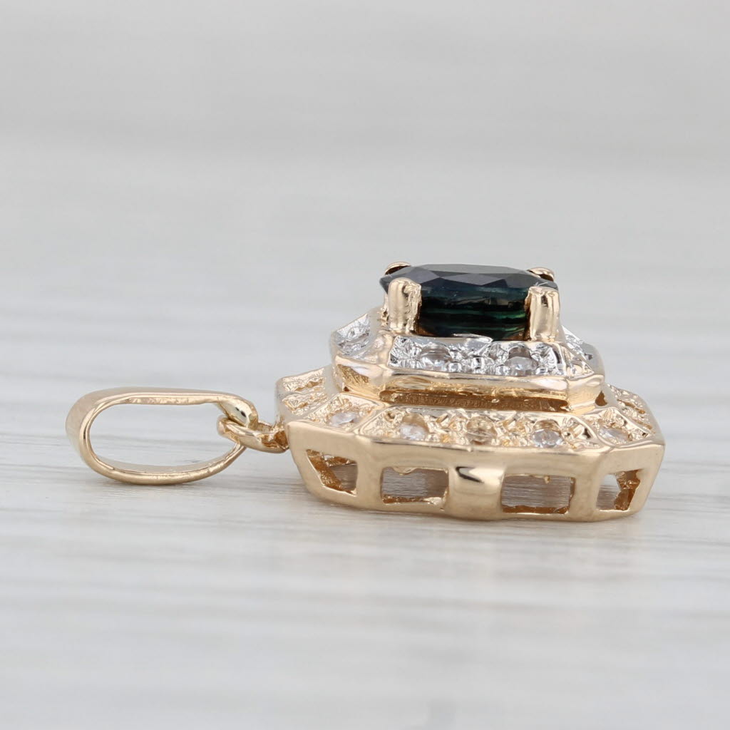 Light Gray 0.63ctw Blue Sapphire Diamond Halo Pendant 14k Yellow Gold