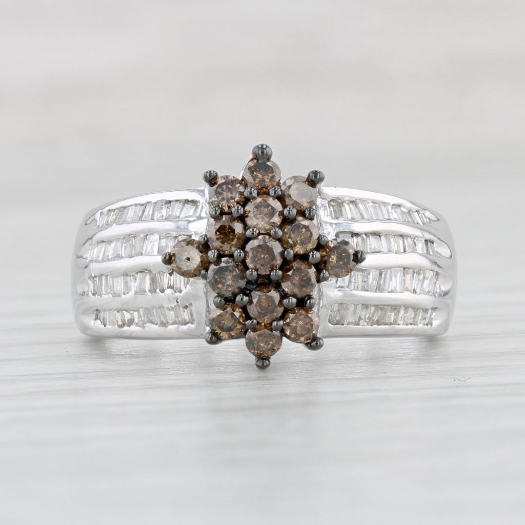 Light Gray 1.05ctw Champagne White Diamond Cluster Ring 10k White Gold Size 7