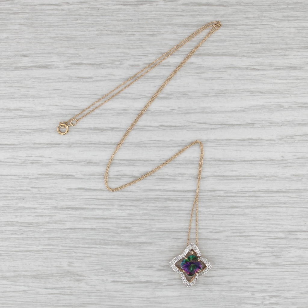1.73ctw Mystic Topaz Diamond Pendant Necklace 14k Yellow Gold 18.5" Rope Chain
