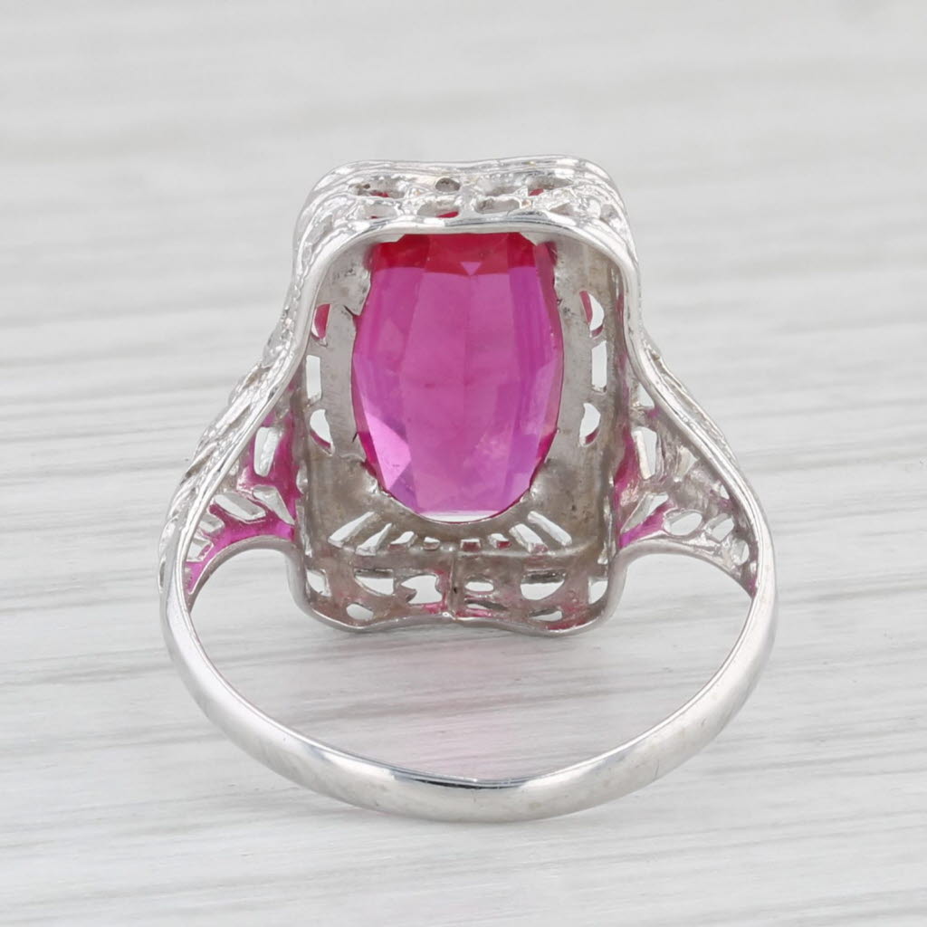 Light Gray Vintage 2.90ct Lab Created Ruby Solitaire Ring 10k White Gold Filigree Size 3.25