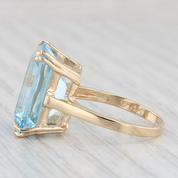 15.10ct Blue Topaz Ring 14k Yellow Gold Size 7 Emerald Cut Solitaire