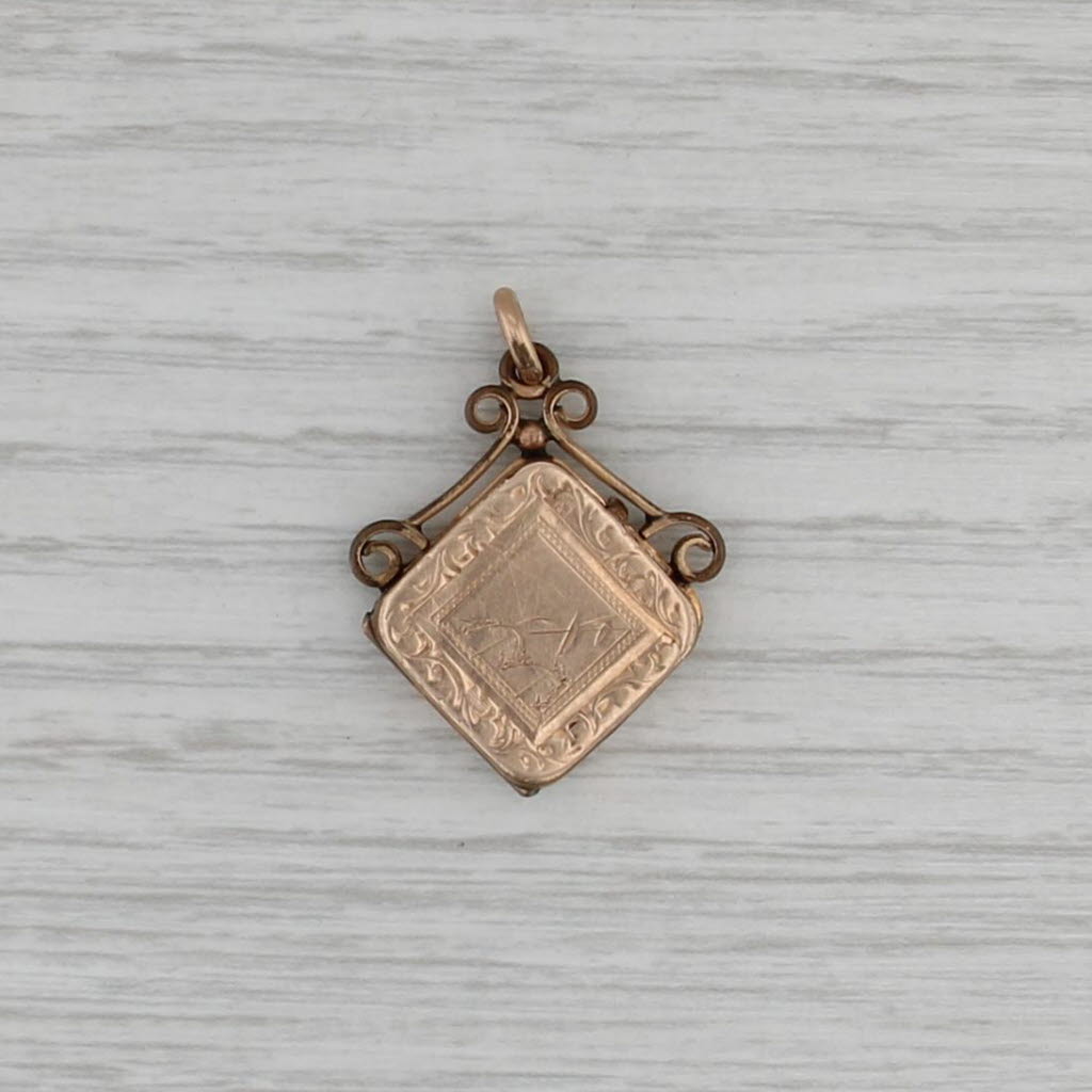 Victorian Engraved Locket Pendant Fob Gold Filled Antique