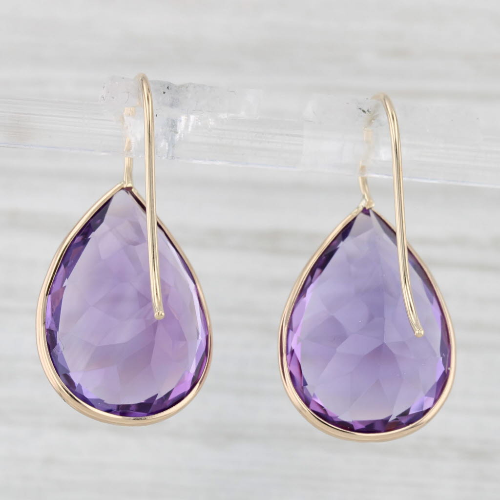 Light Gray 38.75ctw Amethyst Teardrop Earrings 14k Yellow Gold Hook Post Drops