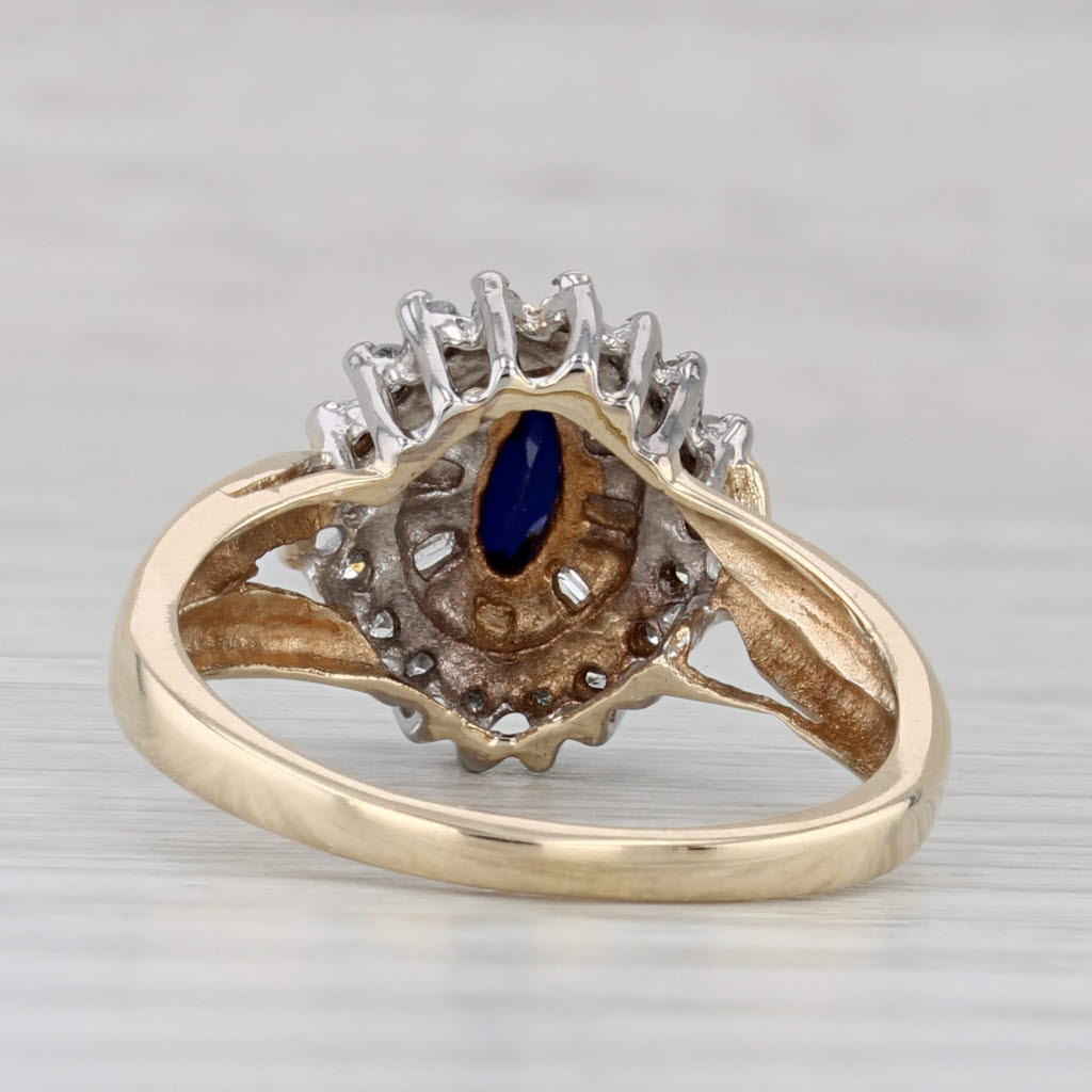 Gray 0.51ctw Lab Created Blue Sapphire Diamond Halo Ring 10k Yellow Gold Size 7.5