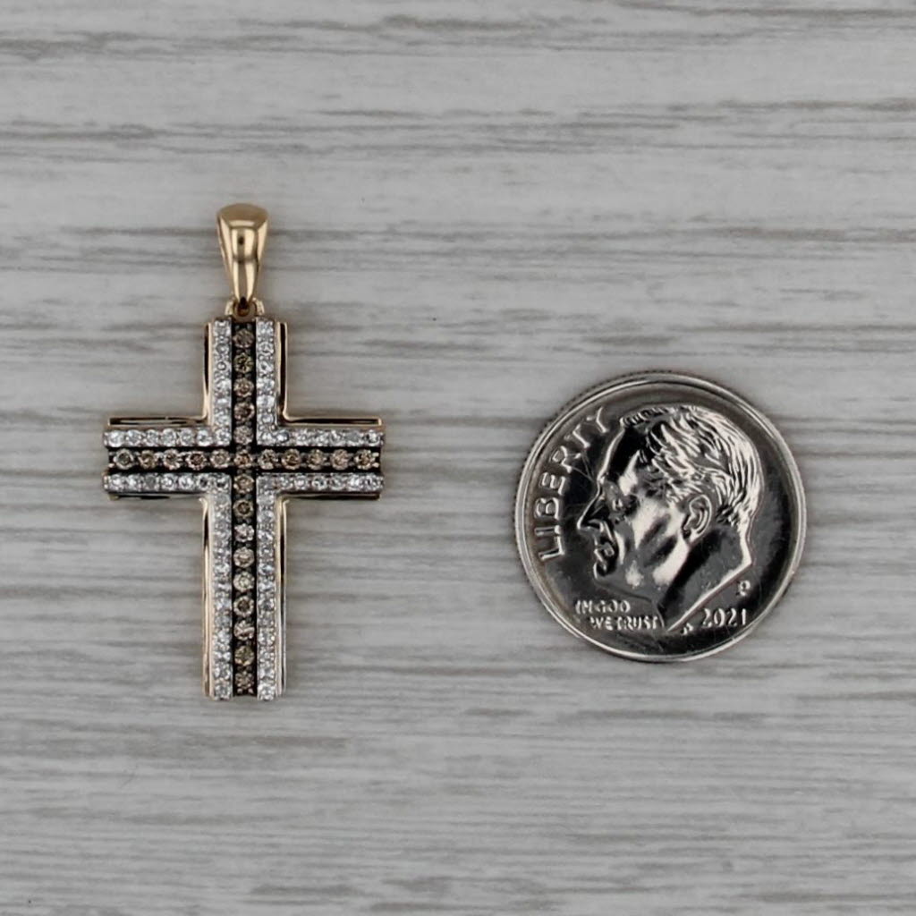 0.50ctw White Brown Diamond Cross Pendant 10k Yellow White Gold