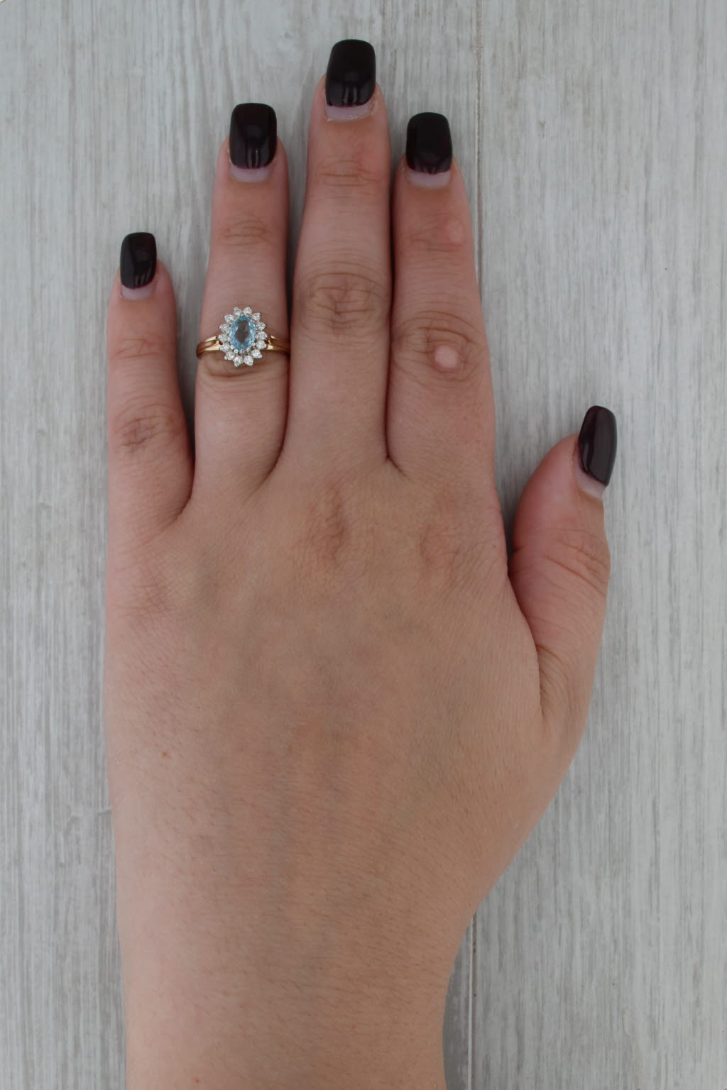 0.91ctw Oval Aquamarine Diamond Halo Ring 10k Yellow Gold Size 5.5 Engagement