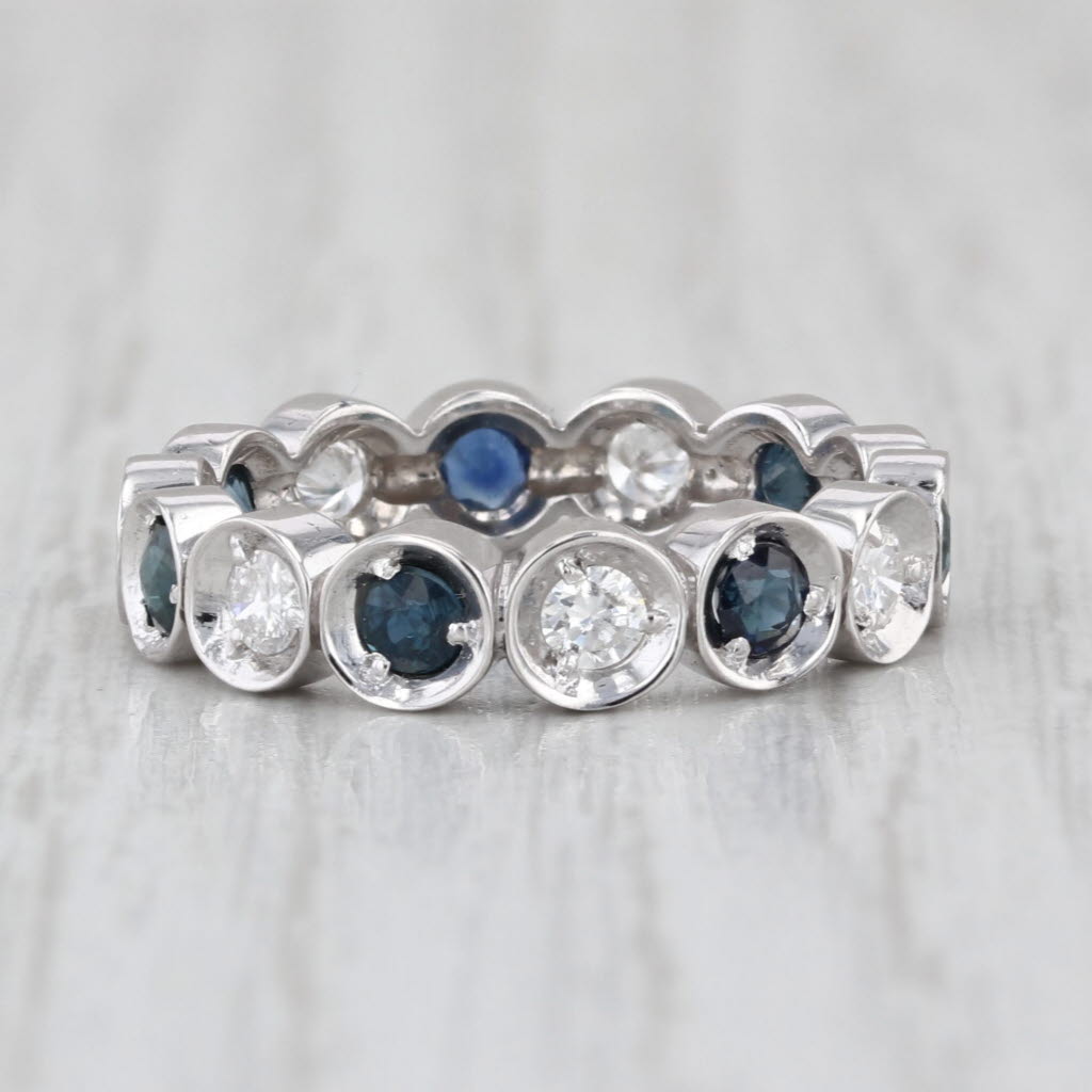 1.30ctw Blue Sapphire Diamond Eternity Ring 14k Gold Stackable Wedding Band