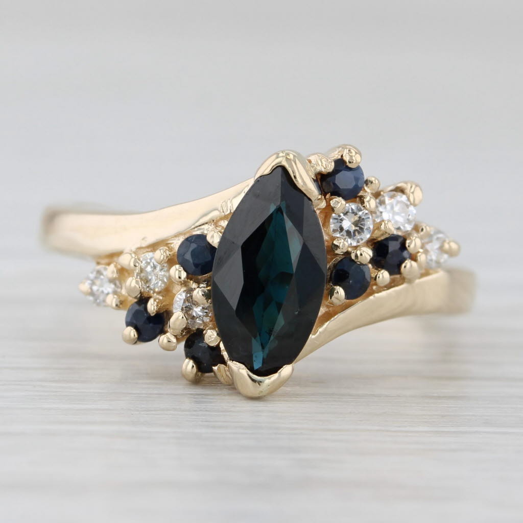 Light Gray 1.28ctw Marquise Blue Sapphire Diamond Ring 14k Yellow Gold Size 7.5 Bypass